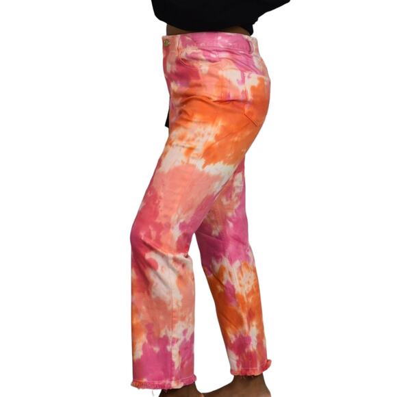 Trina Turk Tour Guide Jeans Pink Orange Tie Dye High Waist Straight Pant Size 2 - Picture 3 of 16